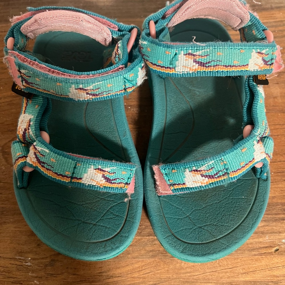 Teva Kids Sandals with Unicorn Design - Teal and Pink